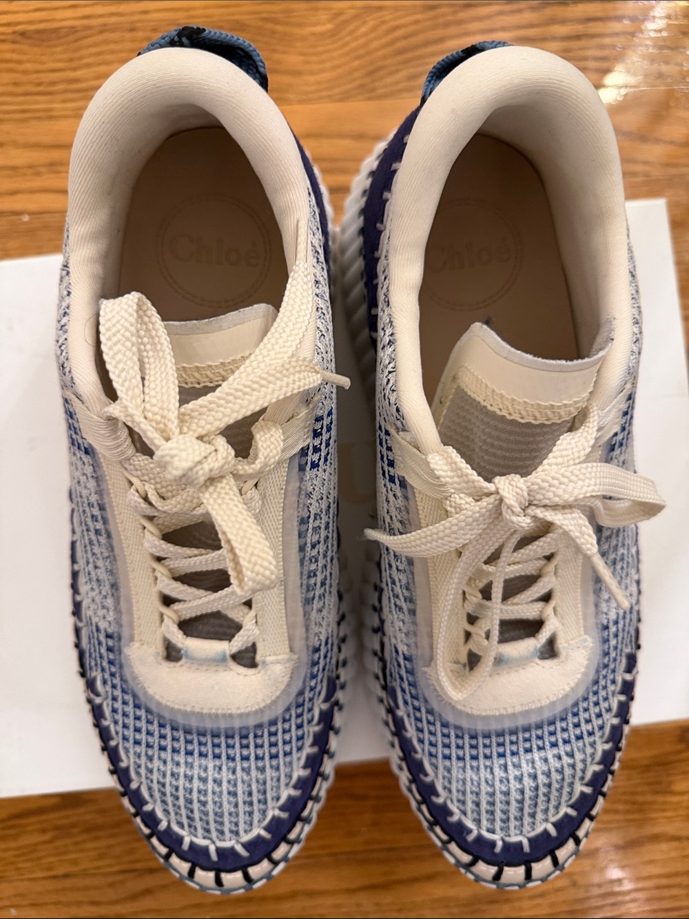 Chloé Cream and Blue Knit Women's Sneakers